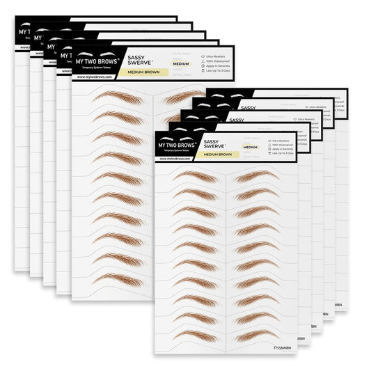 100 Pairs Medium Brown Temporary Eyebrow Tattoos, Waterproof and Smudge-Proof Medium Sassy Swerve Style Realistic Eyebrow Stickers for Women, Easy to Apply, Won't Work on Existing Brows