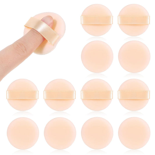 12 PCS Small Powder Puff Mini, Makeup Powder Puff Skin Color Soft Small Powders Puffs 1.5 Inches Powders Pact Microfiber Makeup Sponges Finger-Sized Makeuppuff for Women Beauty Blender Sponge