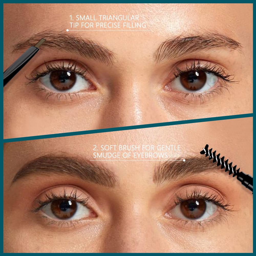 5 Pcs Waterproof Professional Makeup Micro Brow Pencil, Dark Brown Brow Kit with Eyebrow Brush, Ultra-Fine Mechanical Pencil, Eyebrow Pencils for Women, (C06#Dark Brown, 5Pcs)