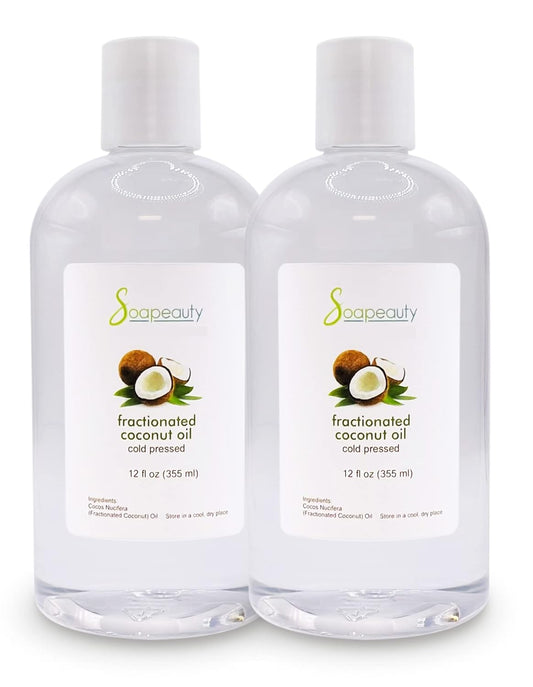 Soapeauty FRACTIONATED COCONUT OIL Cold Pressed Refined | 100% Natural Available in Bulk | Carrier for Essential Oils, Face, Skin, Hair Moisturizer, Soap Making | 24 fl oz (Pack of 2 x 12 fl oz)