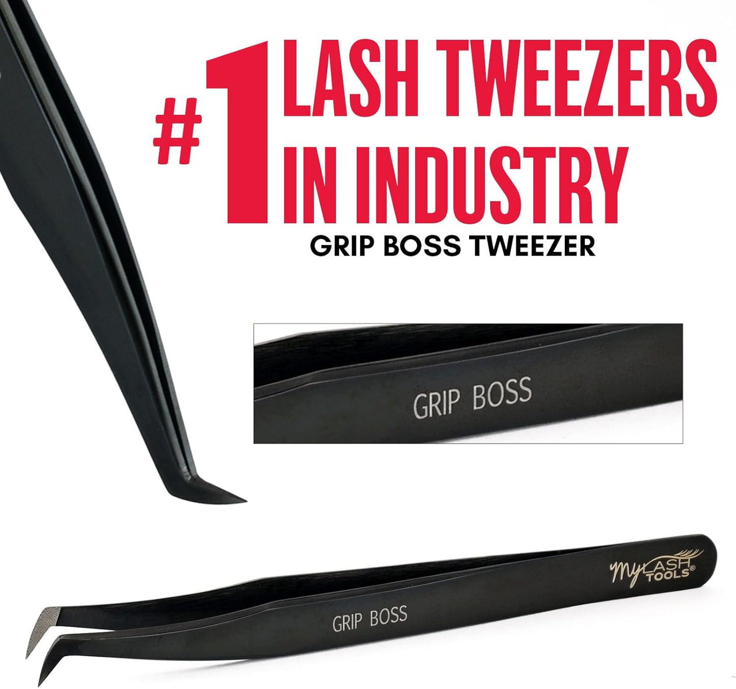 Mega Boot Volume Fiber Tip Lash Tweezer – GRIP BOSS, Non Slip Soft Grip, Professional Volume Eyelash Extension Tweezers, Lash Artist Tool (Black)