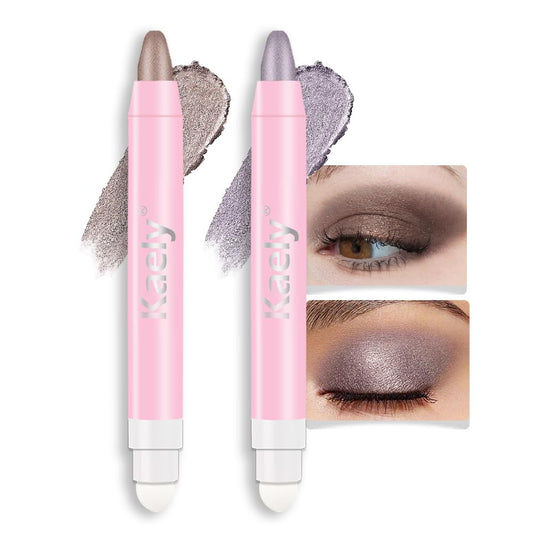 evpct 2Pcs Cream Eye Shadow Brightener Sticks Set for Eyes Waterproof, Taupe Smoky Amethyst Shimmer Cream Eyeshadow Applicator Stick Long Lasting Pigmented Eye Makeup sombras en crema para ojos 19+24