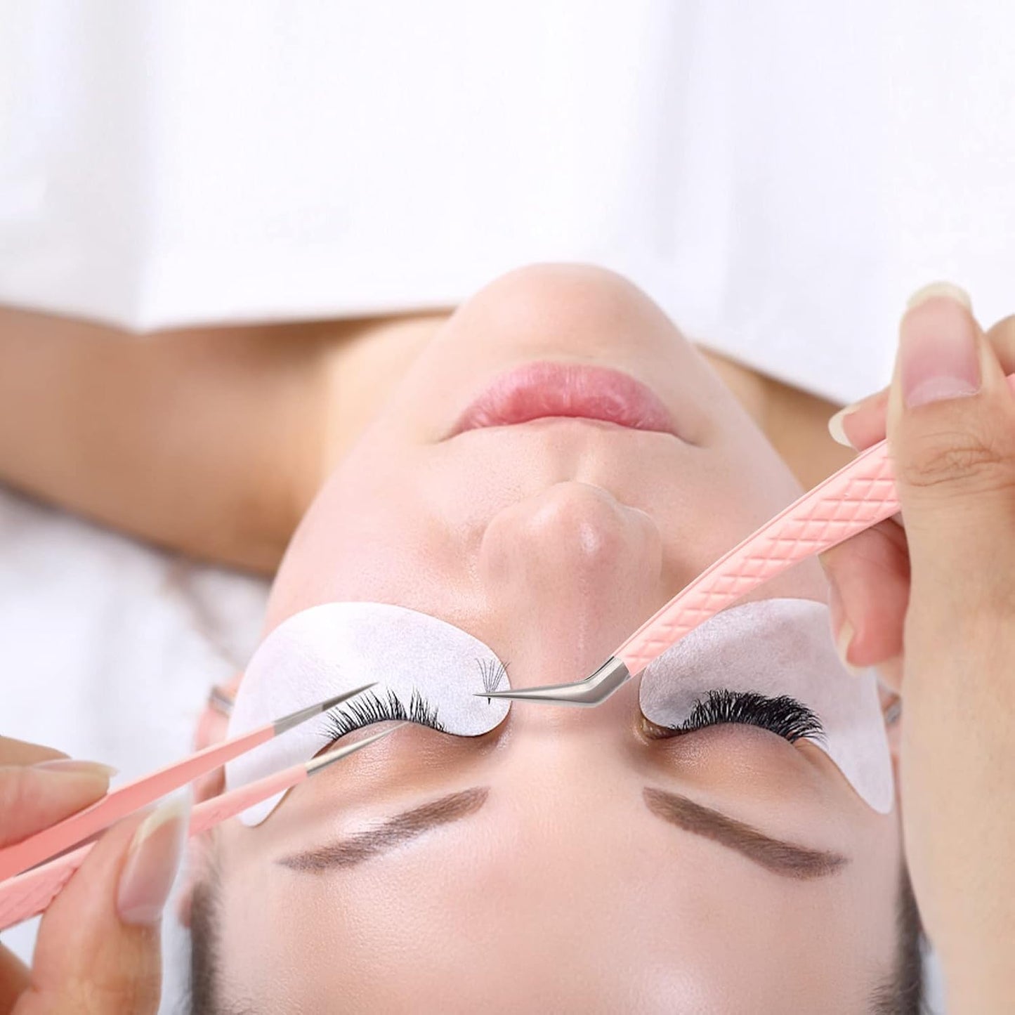 FADLASH Precision Lash Tweezers - Straight Fiber Tip Eyelash Extension Tweezers - Professional Artist Tech Work Kit - Pink