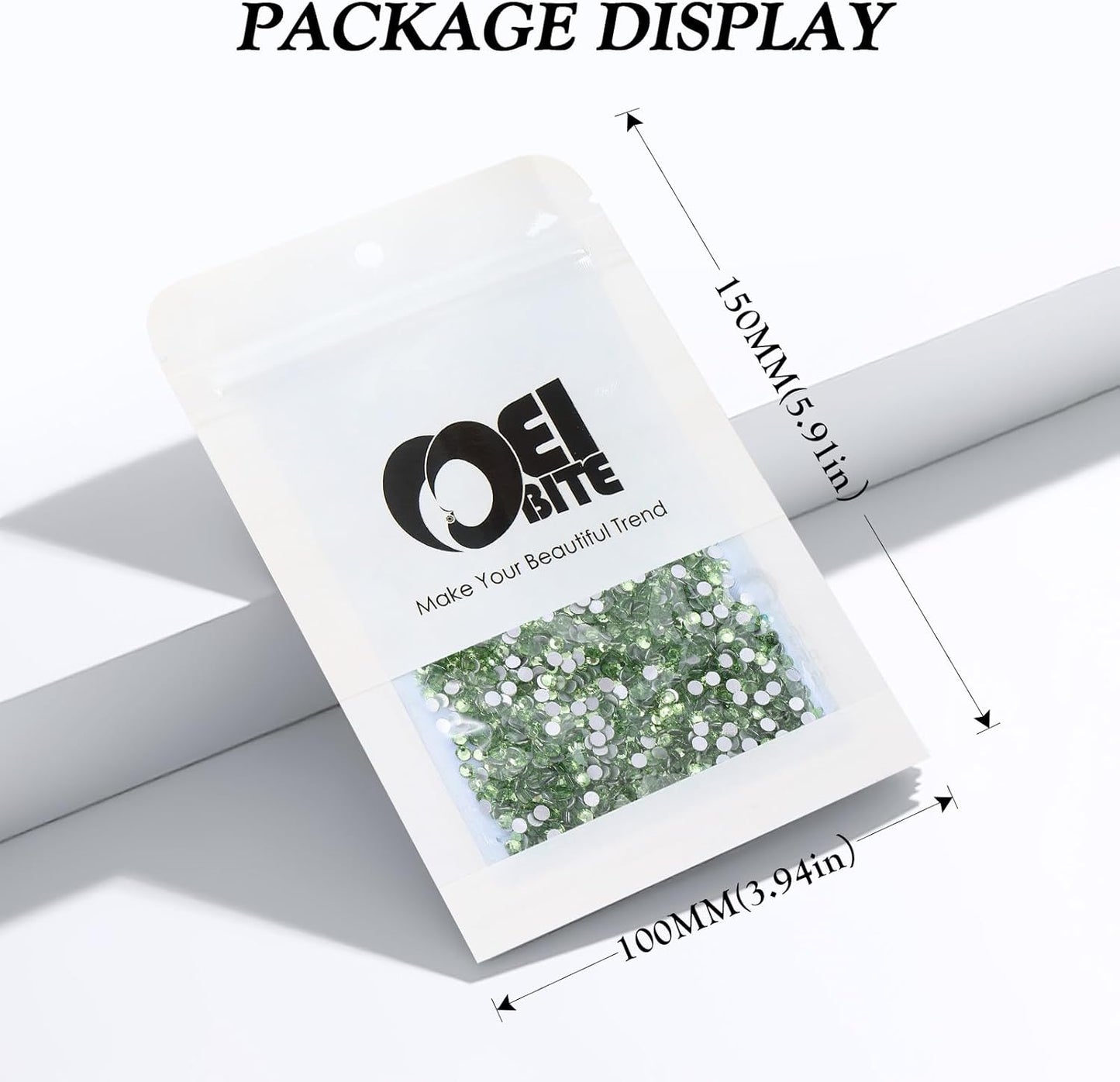 Light Green Flatback Rhinestones, Glass Rhinestones for Nail Art and Craft, Glue Fix, Loose Crystal Gemstones(Lt.Green, SS8, 2880pcs, 2.3-2.5mm)