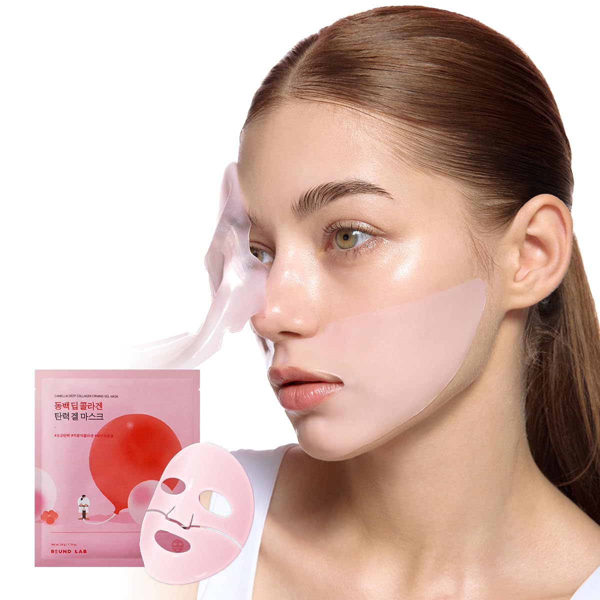 ROUND LAB Camellia Collagen Mask, 30min Hydrogel Mask, Quick Hydration, Firming&Pore Minimizing, For sensitive skin, Micro molecule collagen, Facial Mask, 34 g/1.19 Fl Oz 1ea