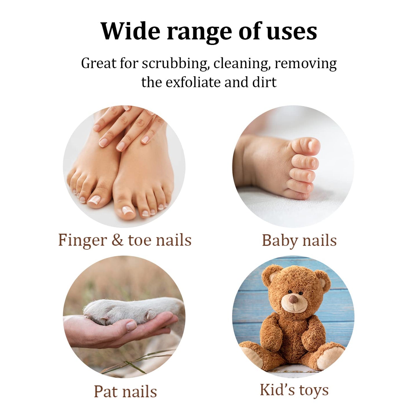 Wooden Cleaning Finger Nail Brush with Nylon Charcoal Bristles & Hanging Rope - Double-Sided Fingernail Brush for Scrubbing Fingernails and Toes (Beechwood)