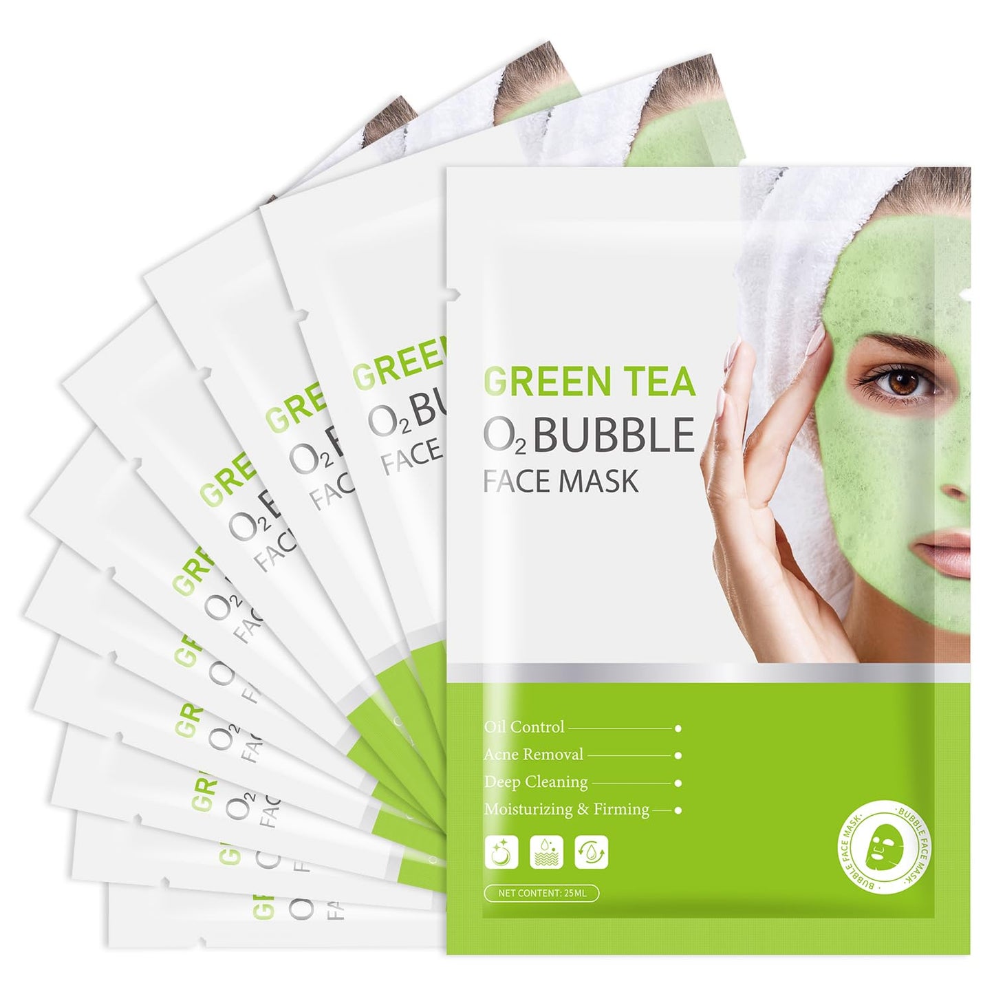 10 Pack Green Tea O2 Bubble Face Masks Sheet, Bubble Facial Mask, Foaming Face Mask, Purifying Facial Mask for Acne and Pores, Moisturizing Spa Face Masks Skincare, Brightening Beauty Masks