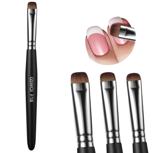 Acrylic Nail Brush for French Tips & Gel Polish Clean Up | Professional Dual-Use Brush with Wooden Handle for Acrylic/Polygel/Builder Gel | Nail Art Design Tool for Cleaning & Detailing (F18)