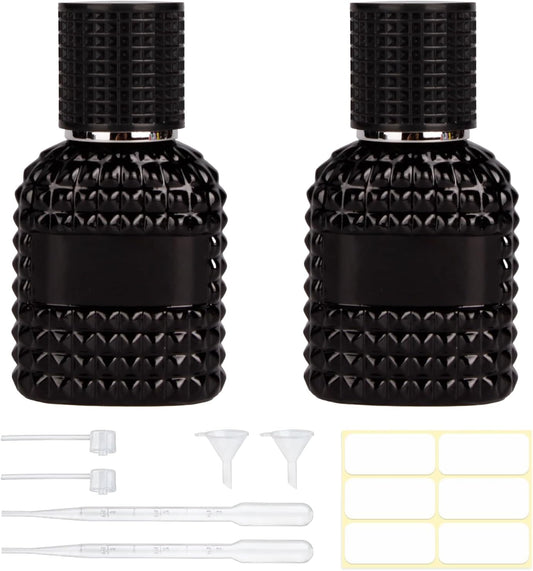 2 Pack 30ml Perfume Spray Bottles Empty, Refillable Glass Fine Mist Atomizer, Portable Travel Perfume Atomizers Fragrance Containers Sprayer for Cleaning, Essential Oils, Liquids (Black)