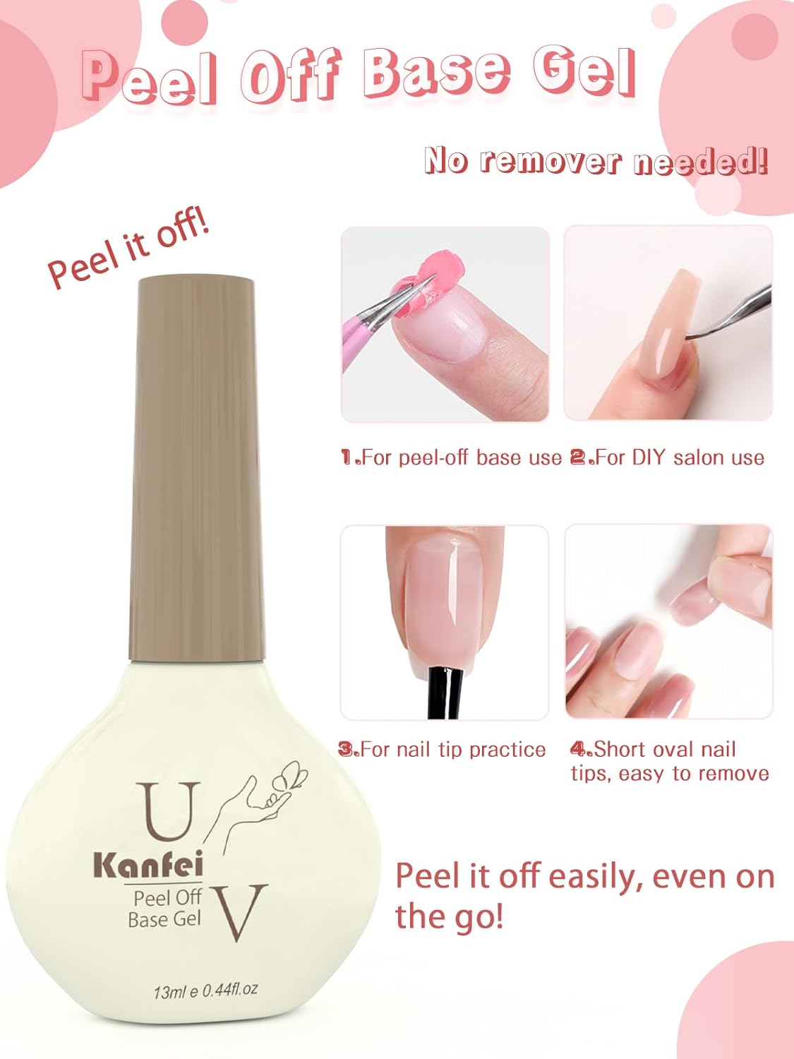 Peel Off Gel Base Coat,13ml Peelable Gel Clear Foundation Coat for Gel Nail Polish,UV LED Lamp Needed Base Coat Nail Polish,Without Soaking for Take off Nail Practice Beginners,Nail Salon Gifts