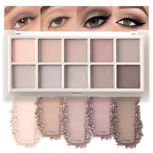 10 Color Matte Neutral Eyeshadow Palette - Neutral Taupe & Grey Brown Shades, Blendable Long-Lasting, Vegan Cruelty-Free Natural Nude Eye Shadow Palette for Women, Professional Makeup Looks