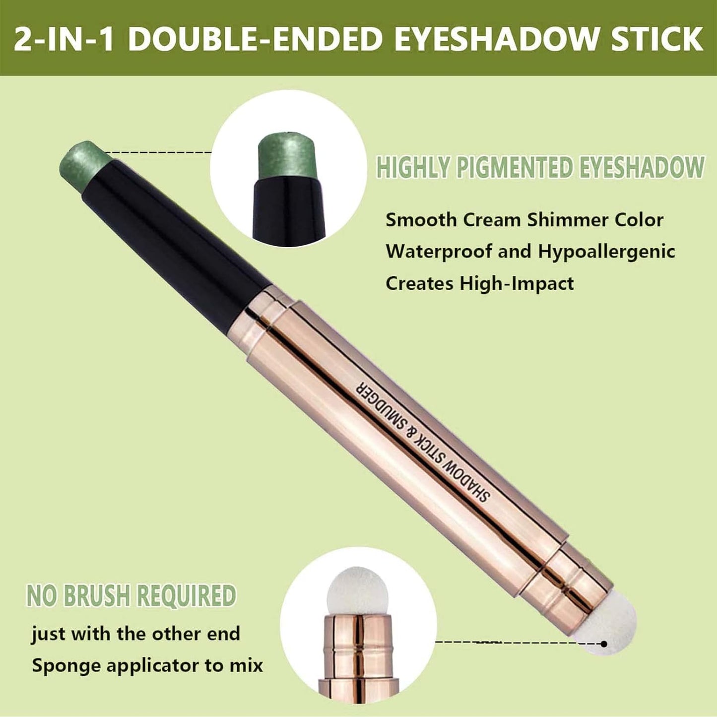Bright Green Eyeshadow Stick Makeup, Cream Shimmer Smooth Eyeshadow Pencil Hypoallergenic Waterproof Long Lasting Eye shadow Highlighter Eye Liner Pen High-Impact Multi-Dimensional eyes Look