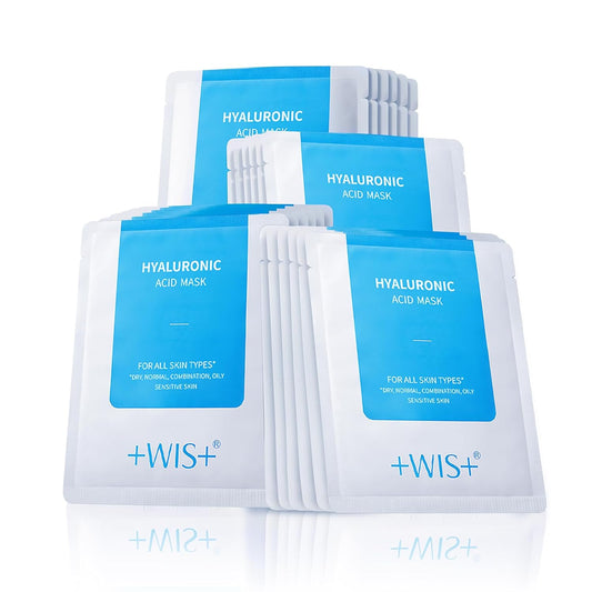 +WIS+ Hyaluronic Acid Face Mask 24 EA with Hyaluronic Acid Serum and Vitamin B5, Hydrating Facial Mask for Dry Skin, Anti-Aging Mask to Plump and Repair Dehydrated Skin, Safe on Sensitive Skin