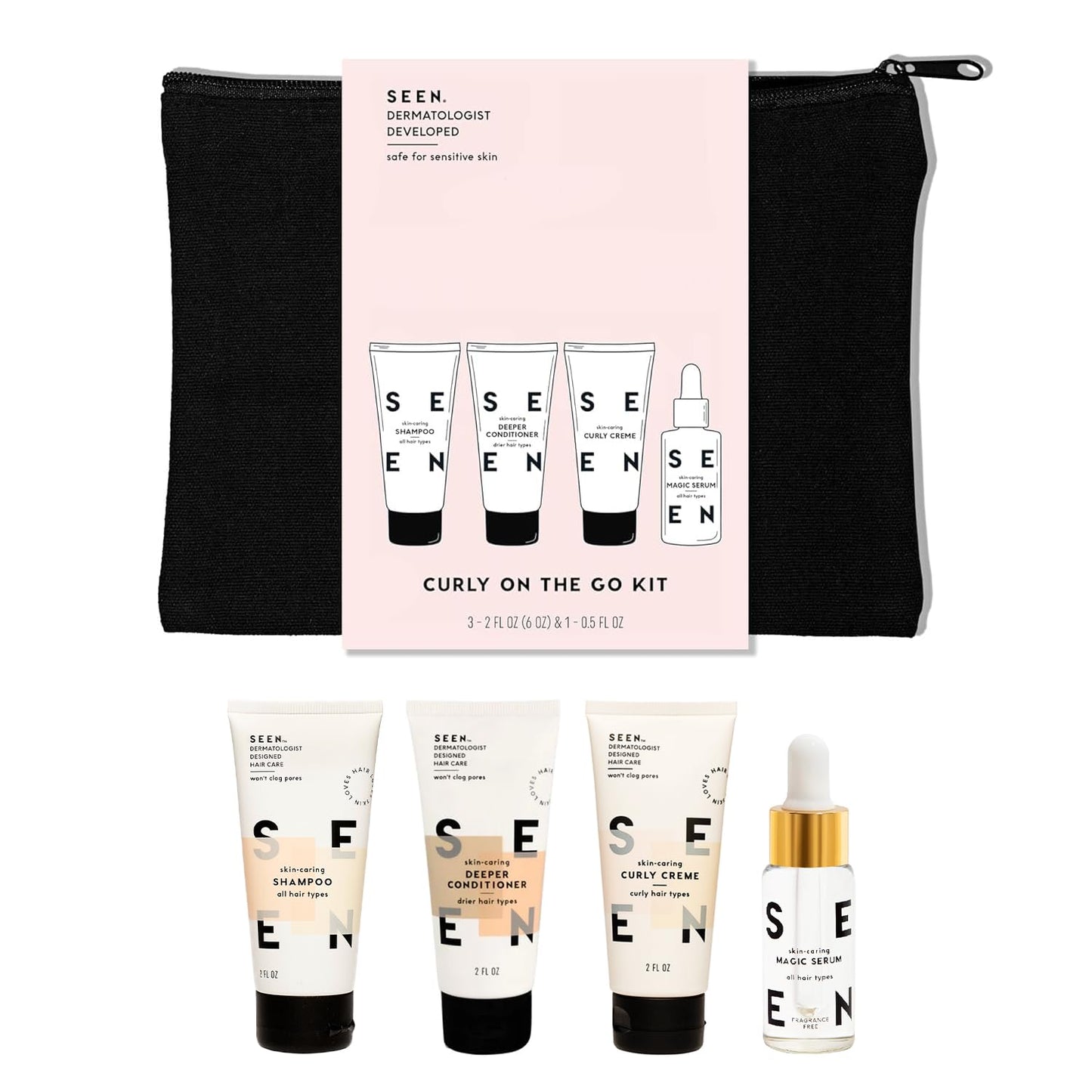 SEEN Curly On The Go Kit -Scented - Non-Comedogenic & Safe for Sensitive Skin - Sulfate-Free, Curl-Defining Styling Hair Bundle - Anti Frizz - Heat Protectant