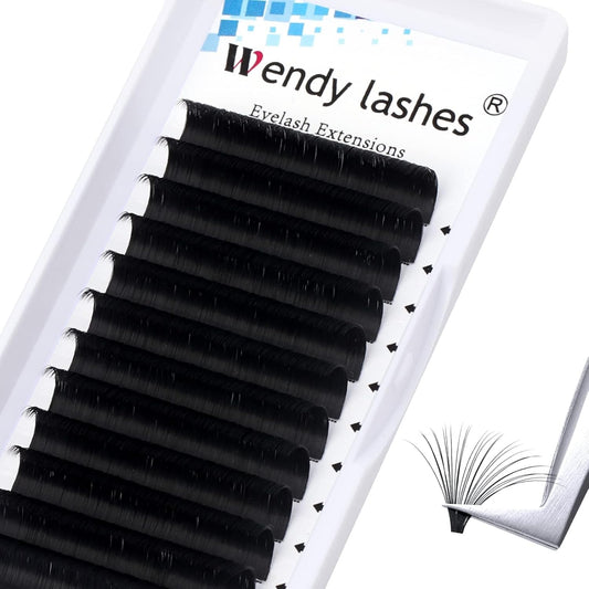 Easy Fan Volume for Lash Artists: Wendy, Handmade Fans for Eyelash Extensions, Self Fanning, Blooming, B-KH, Black, D-0.05-14