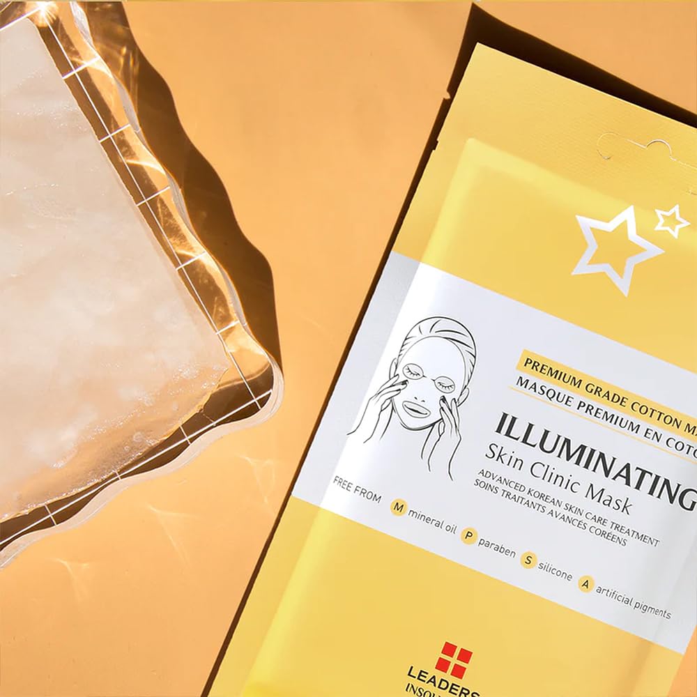 Leaders Insolution Illuminating Skin Clinic Mask | Omega-3 & Purslane Extract for Radiant Glow | Niacinamide Brightening Treatment | Even Skin Tone | 100% Natural Cotton (10 Sheets)