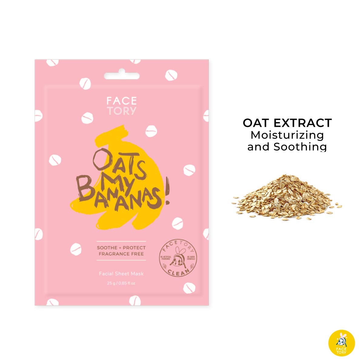 FACETORY K Beauty Face Mask Skin Care - OATS MY BANANAS CALMING Sheet Mask with Oat Extract | Milky Essence Soothes & Moisturizes (5 Pack)