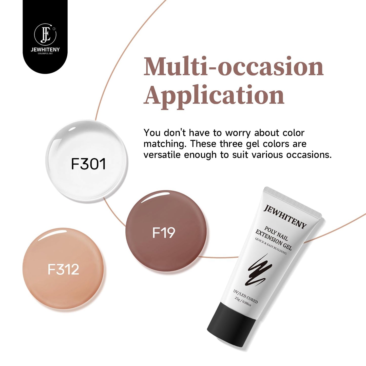 JEWHITENY Poly Nail Gel Set Clear Nude Brown Neutral Classic Color Base and Top Coat Slip Solution Poly Extension Gel With Acrylic Nail Builder Need U V Lamp Curing