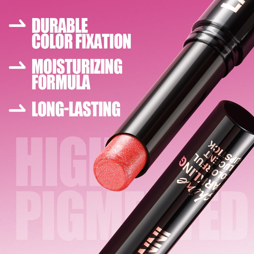 Jolilab 8Pcs Sparkling Lipstick Lip Gloss Long Lasting Waterproof Moisturizer Lip Balm Glitter Shimmer Metallic, Diamond Shiny Bold Glow Goth Lipstick for Women Girls, Non-sticky