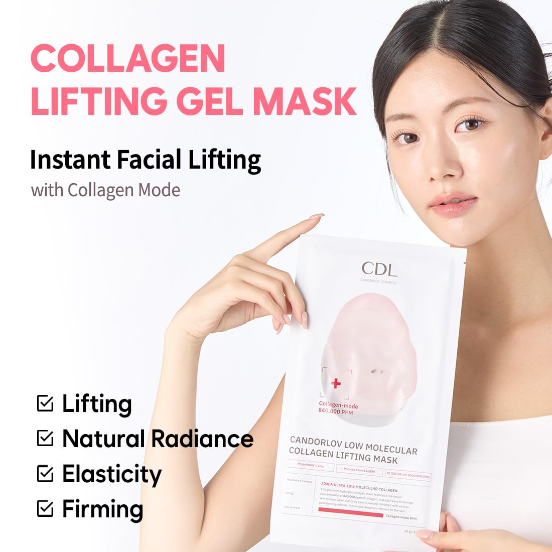 Overnight Collagen Lifting Gel Mask 5 pcs, Korean Face Lifting Deep Hydrogel Mask for Glass Skin, Anti-Aging with PDRN (Salmon DNA), Hyaluronic Acid for Elasticity, Firmness