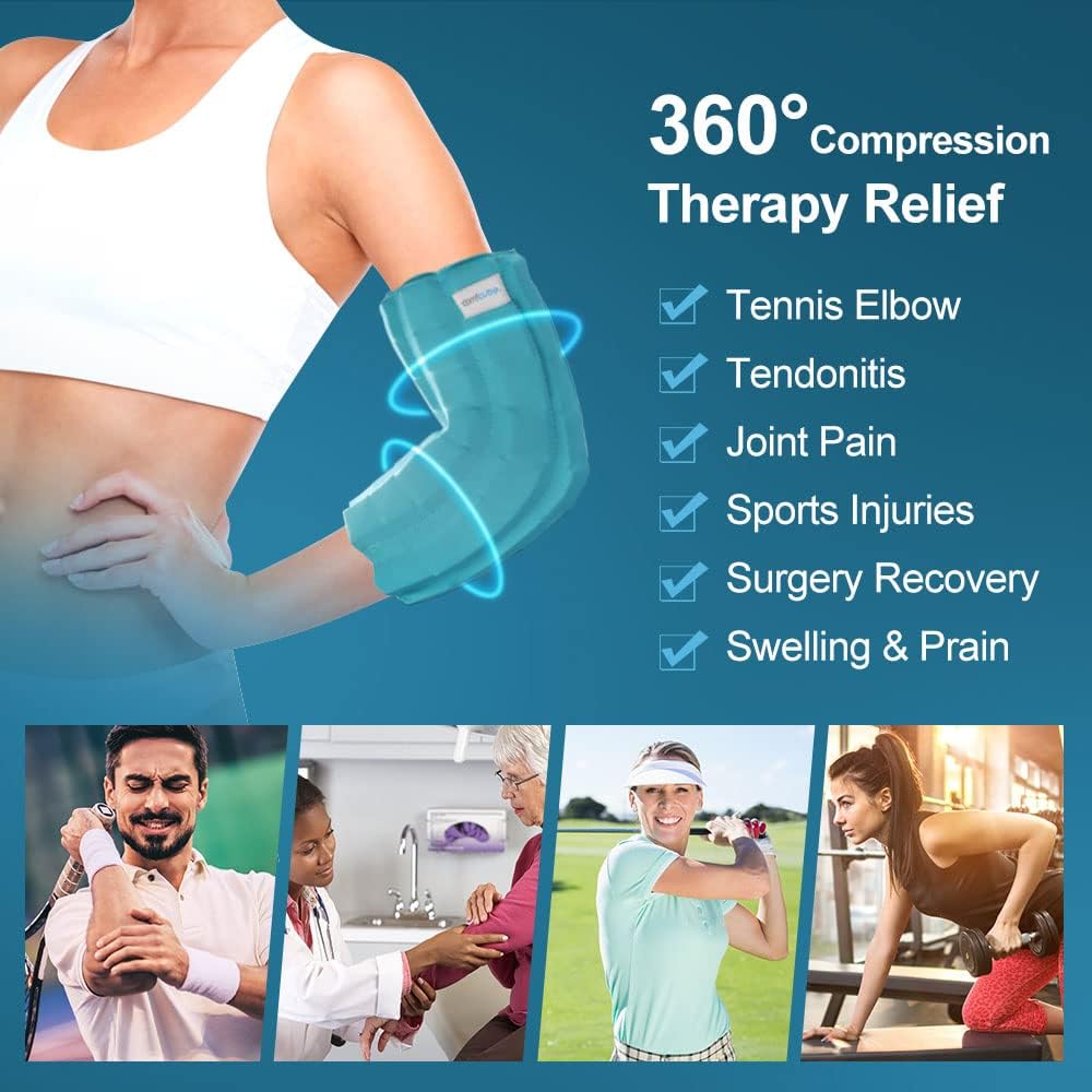Elbow Ice Pack for Tendonitis & Tennis Elbow, 2 Hours Long Lasting Cold Compression Flexible Ice Pack Wrap Sleeve, Pain Relief for Golfers Arm, Arthritis, Injuries