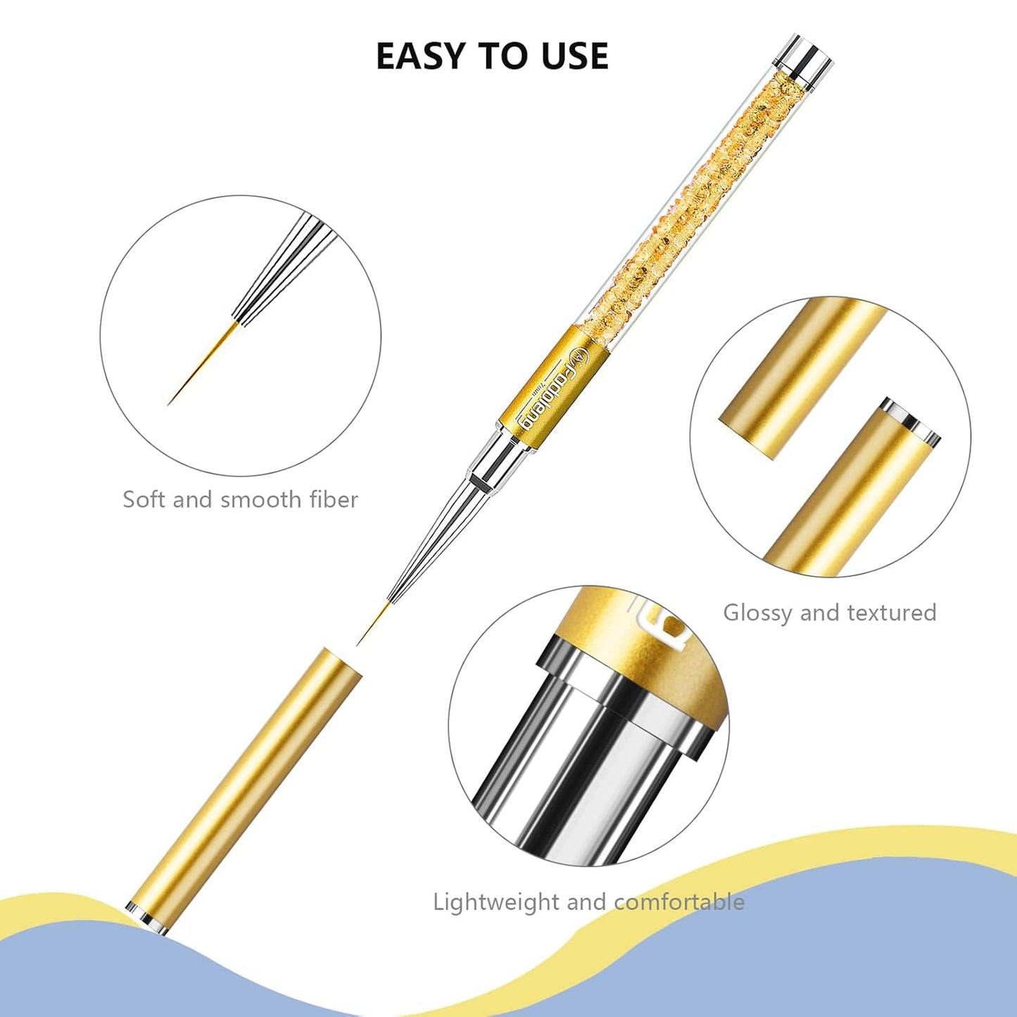Nail Art Brushes, 7Pcs Nail Design Brushes for Salon at Home DIY Manicure with Nail Liner Brush and Double-ended Fine Nail Art Pen (7/9/11/15/20mm)