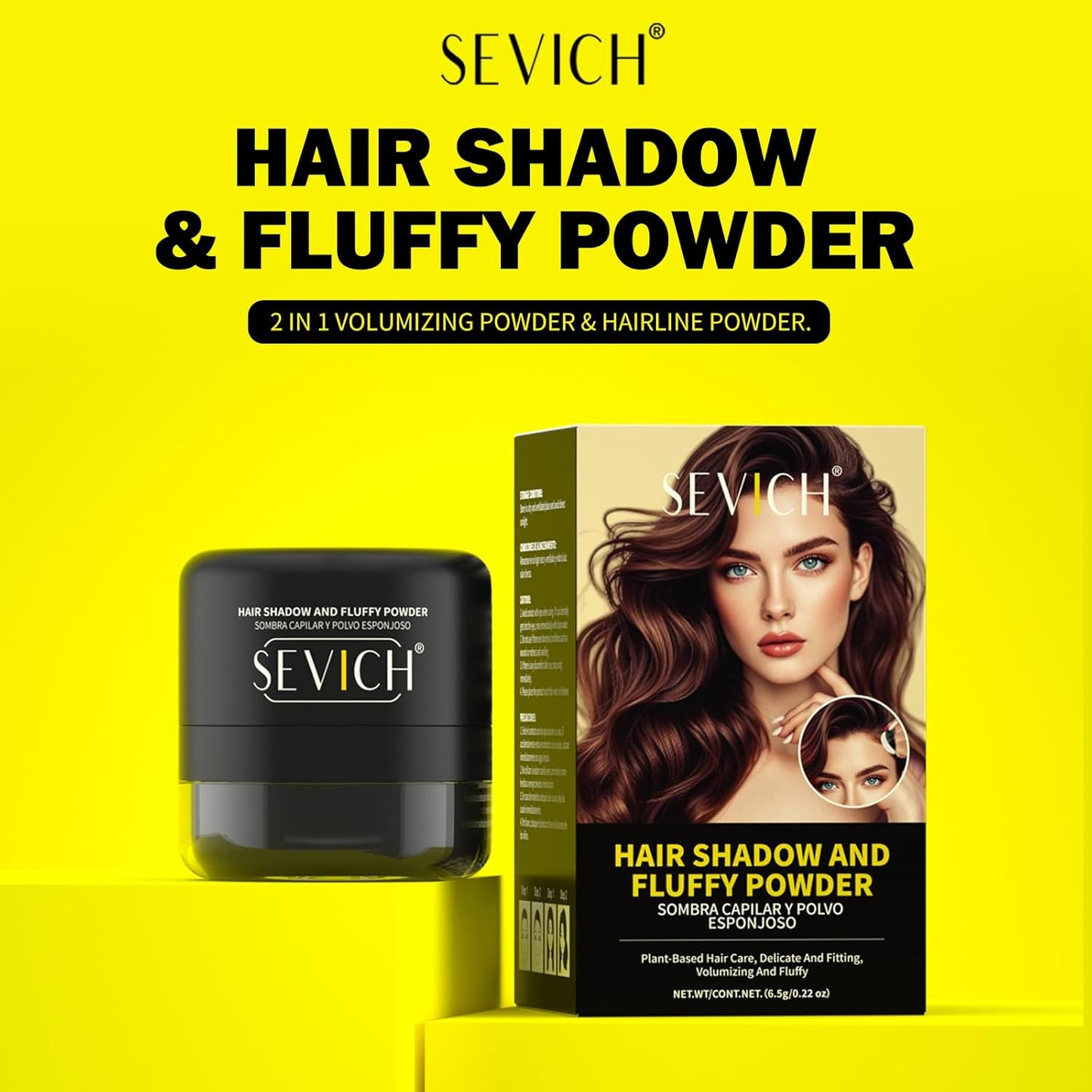 SEVICH 2-in-1 Hairline Powder & Volumizing Powder for Gray Coverage & Fluffy Roots – Oil-Absorbing, Natural-Looking, Travel-Friendly with Mirror – Black 6.5g