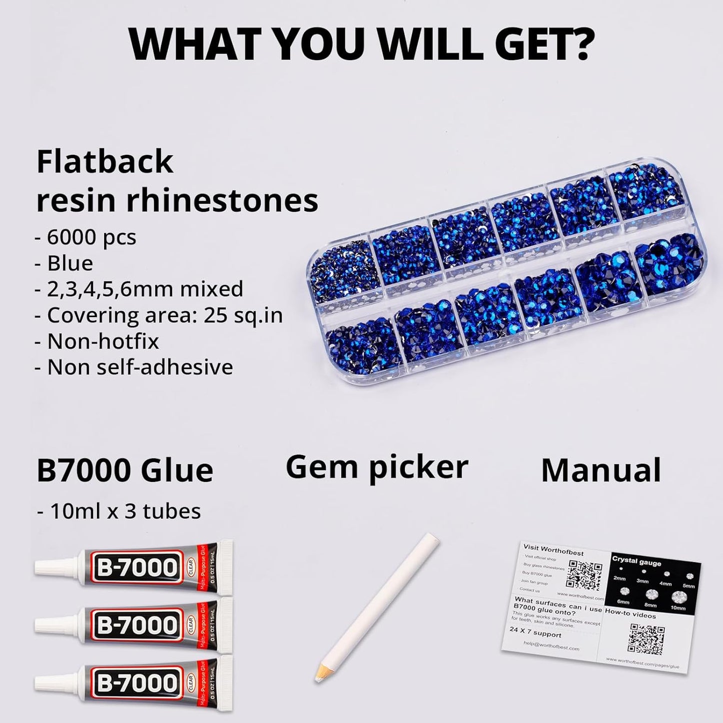 6000Pcs Blue Rhinestones for Crafting Bedazzling with b-7000 Glue, Bling Sparkly Resin Dark Royal Navy Blue Flatback Crystal for Crafts Clothing Tumblers Bottles Graduation Cap, Flat Back Gems Mix