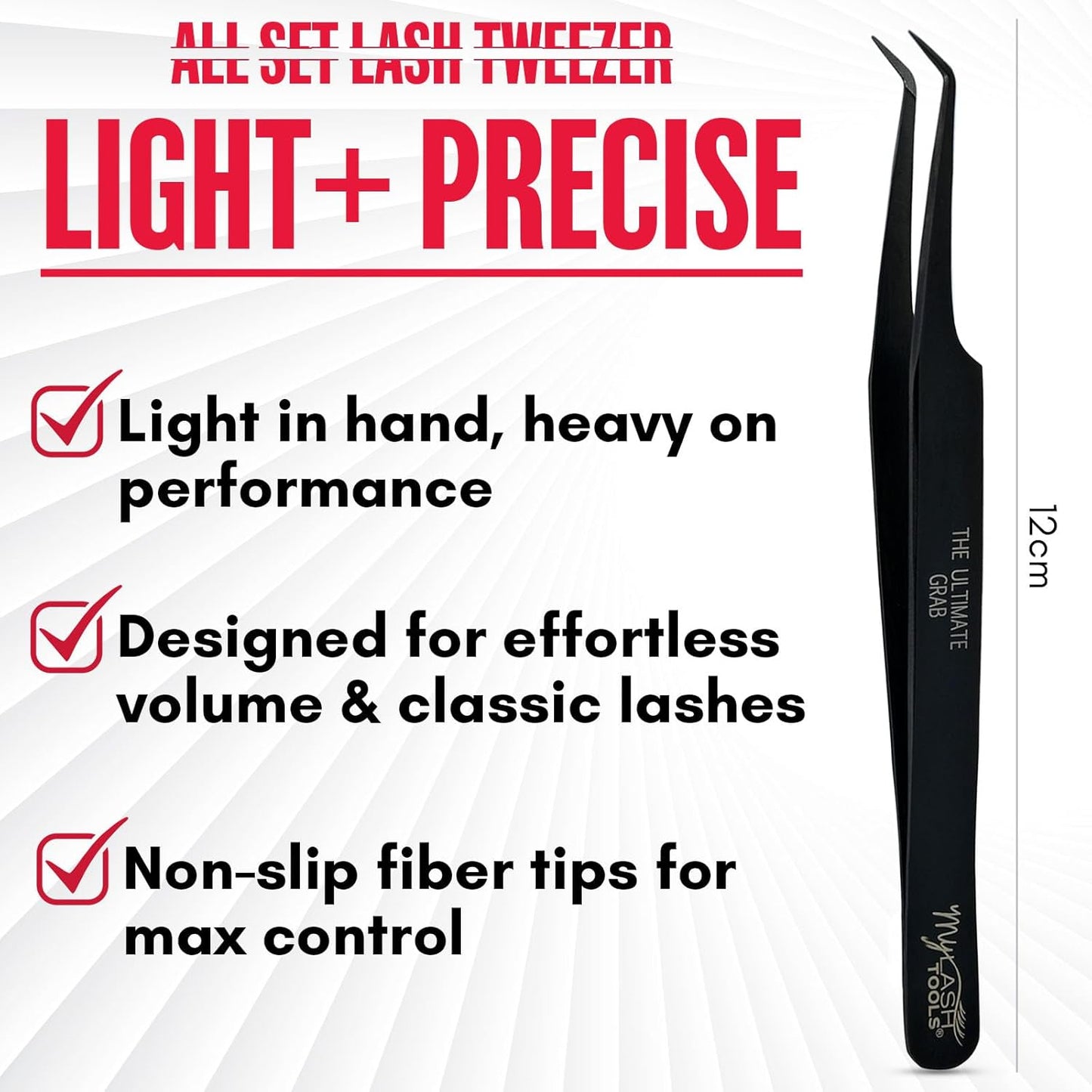 45 Degree Volume Fiber Tip Lash Tweezer – The Ultimate Grab, Professional Eyelash Extension Tweezers, Precision Fan Making, Plain Grip (Black)