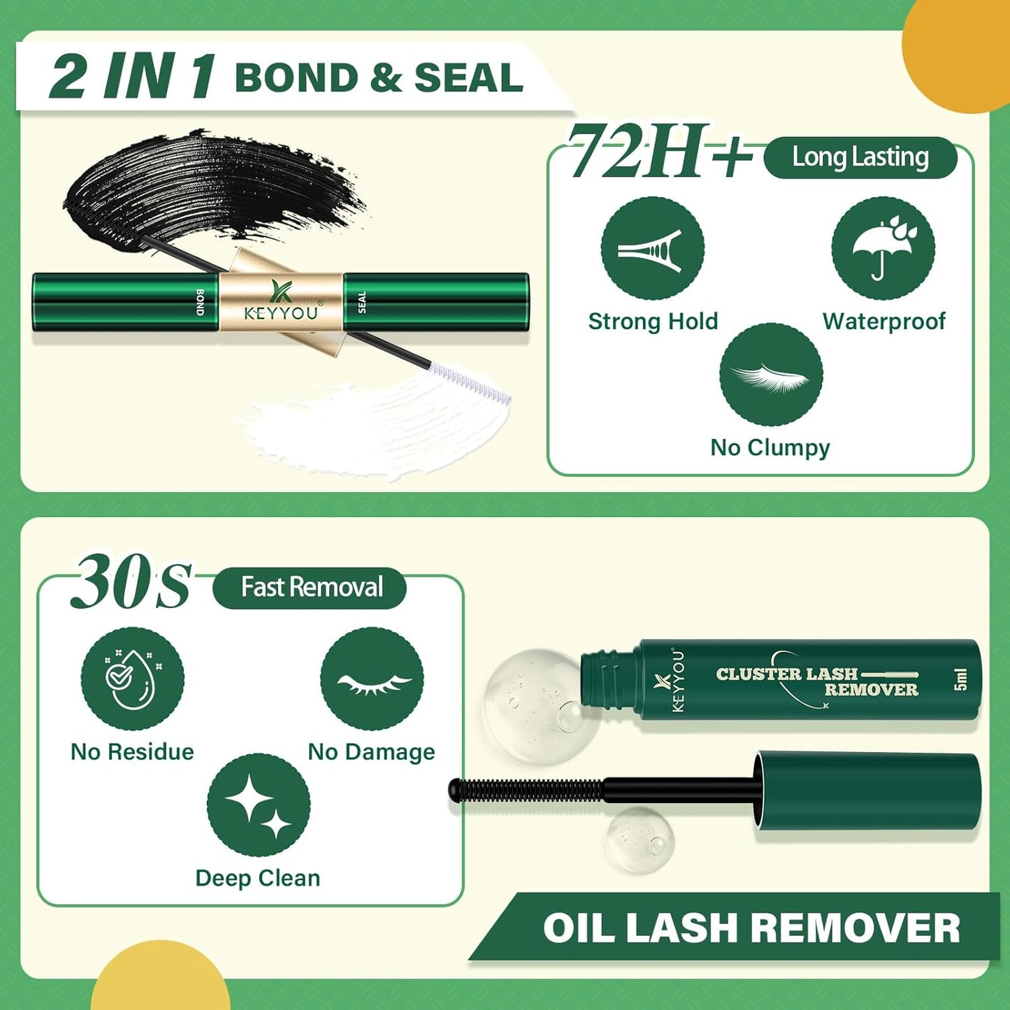 DIY Lash Extension Kit KEYYOU 144pcs Lash Clusters Eyelash Extension Kit with Mascara Brush Bond and Seal Lash Glue Remover Lash Applicators Lash Brush for DIY Lash Extensions (Y08 Kit)