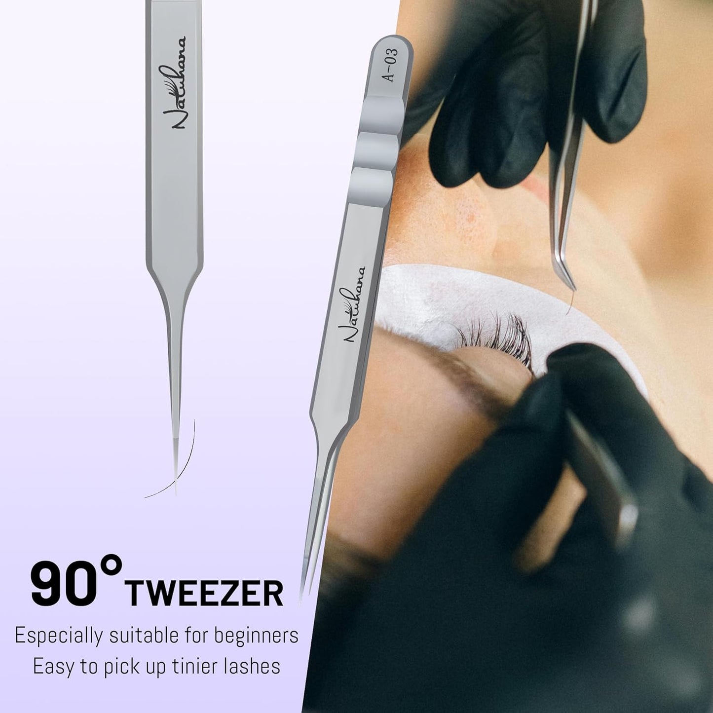 High Precision Lash Tweezers for Individual and Volume Eyelash Extensions Premium Stainless Steel Curved Fiber Tip Professional Isolation Tweezer