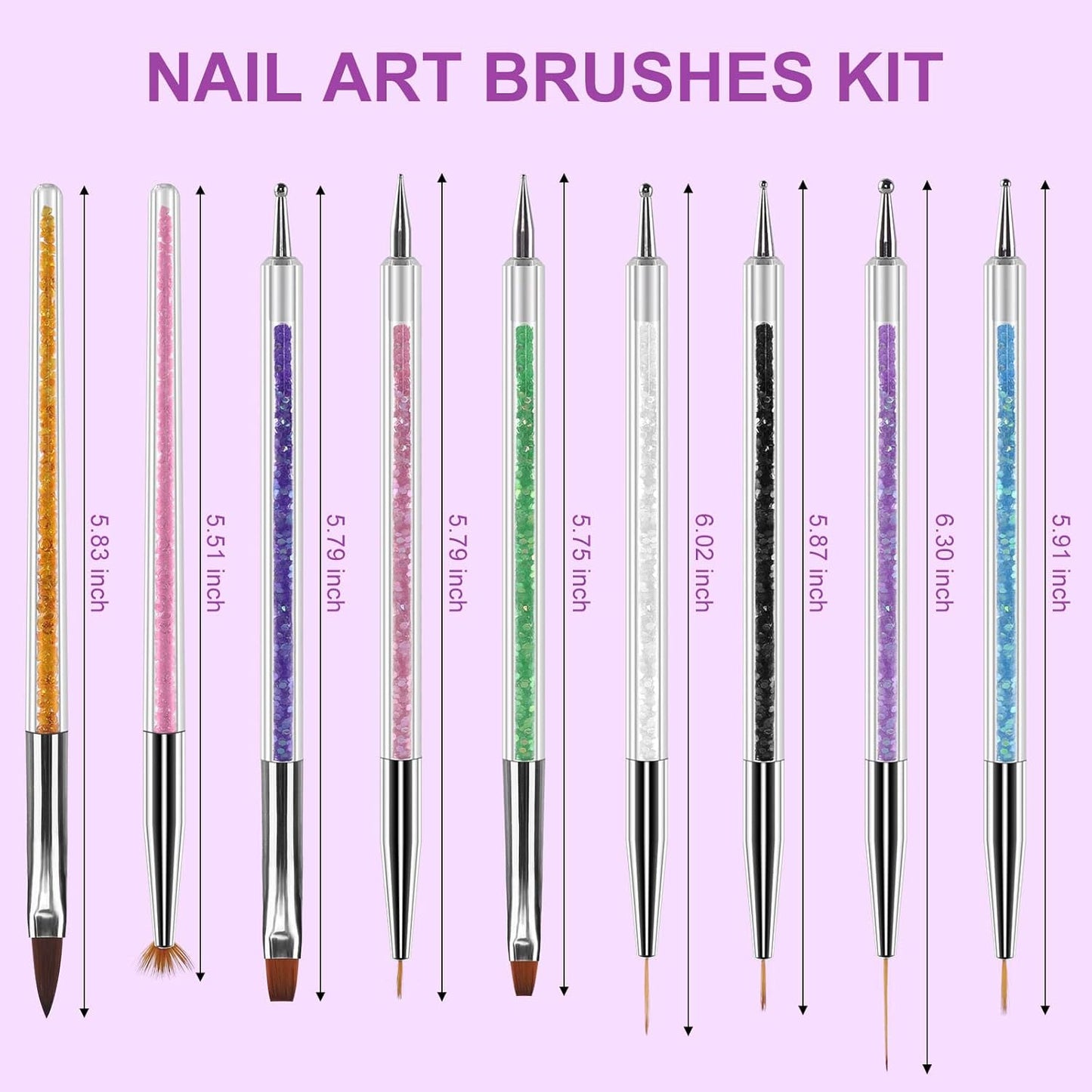 Artdone 9PC Nail Art Brushes Set - Liner Brush, Dotting Pen, Gel Polish Painting Tools For Nail Art Design