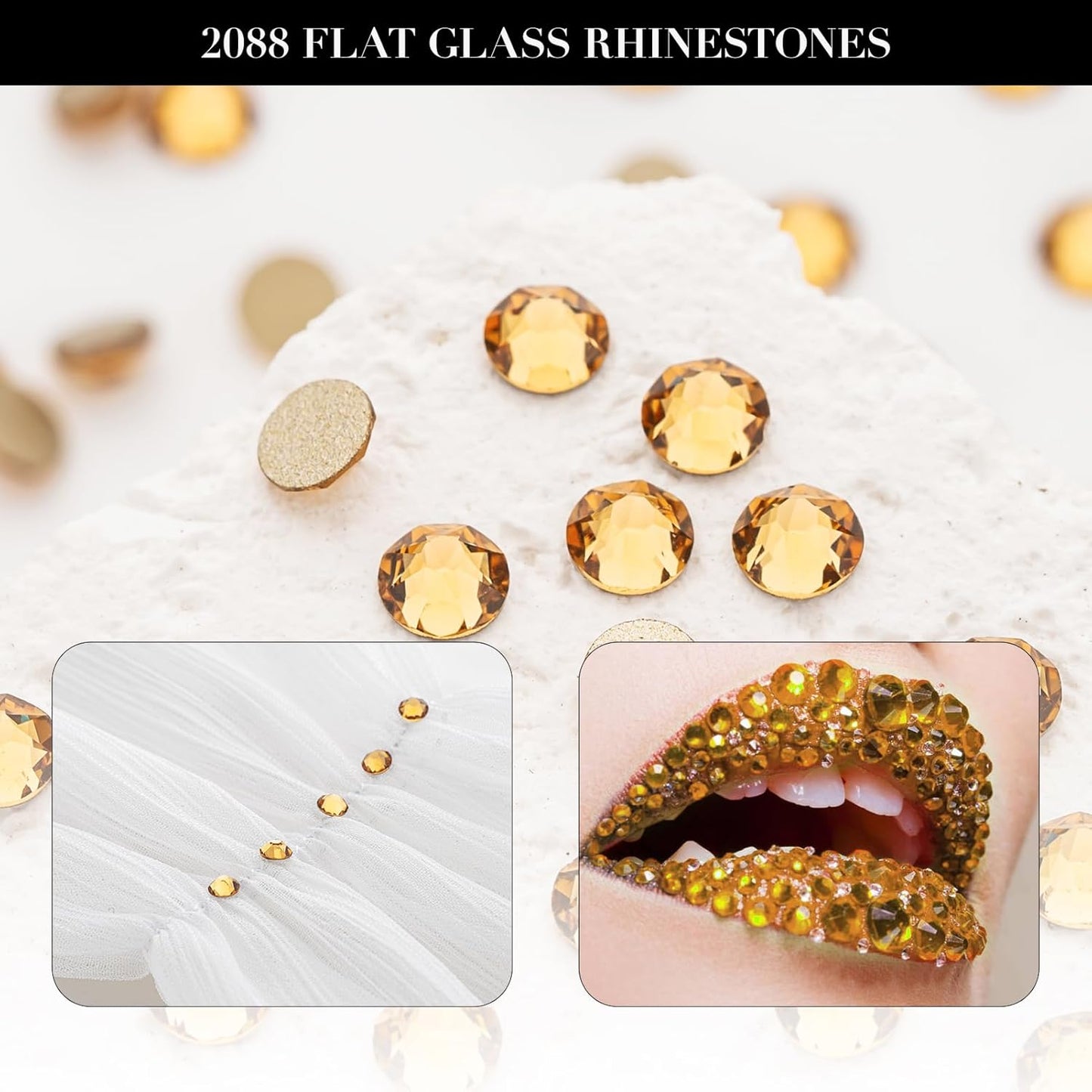 Novani Topaz Rhinestones 1440pcs Flat Back Round Rhinestone Style 2088 Sparkly Crystal Gemstones for Nail Art and Crafting SS20,4.6-4.8mm