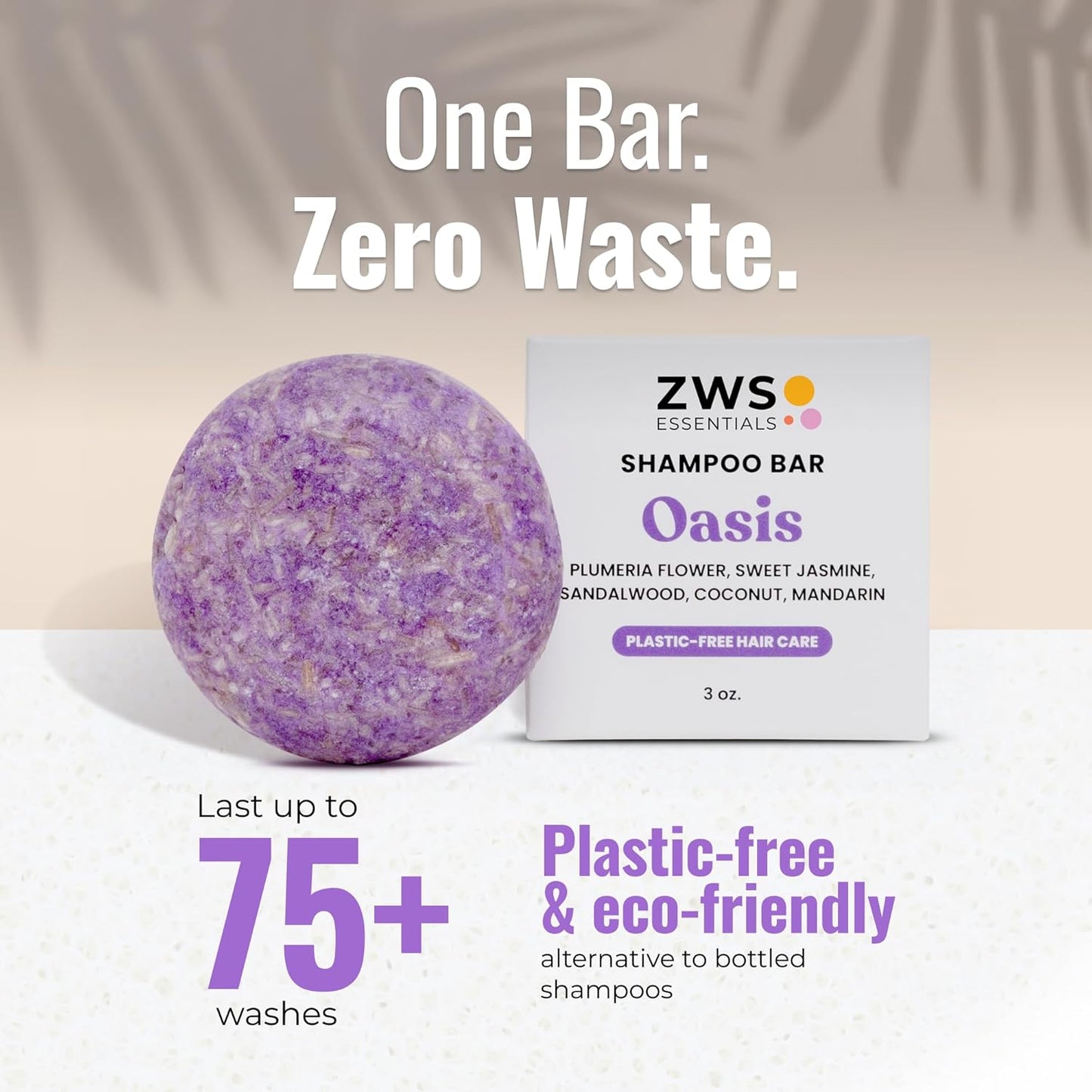 Oasis Shampoo Bar, Vegan Solid Hair Cleanser with Plumeria, Jasmine, Sandalwood, Coconut, and Mandarin, for Grey and Frizzy Hair, Zero Waste, Travel-Friendly