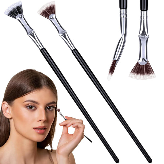 PAGOW 2 Pcs Folding Angle Scalloped Lash Brush, Multifunctional Mascara Fan Brush for Lashes, Mascara Brush Eyelash Comb Separator, Eye Lash Fan Brush Wands Makeup Tool (Black+Brown)
