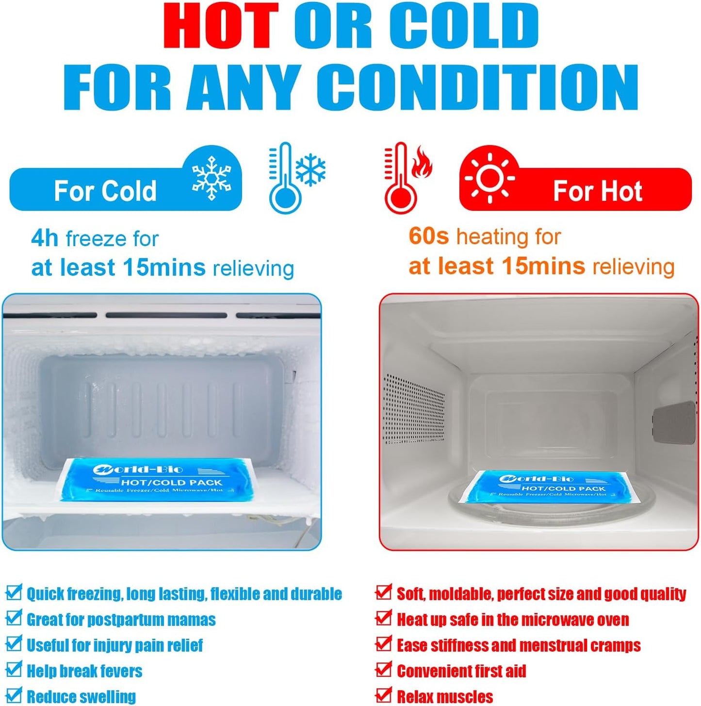 Ice Packs for Injuries Reusable Gel (2 Pack) - Hot Cold Gel Ice Pack for Injury, Pain Relief, Rehabilitation - Flexible Ice Packs for Knee, Shoulder, Back, Neck, Wrist - 4.7" x 12.2"