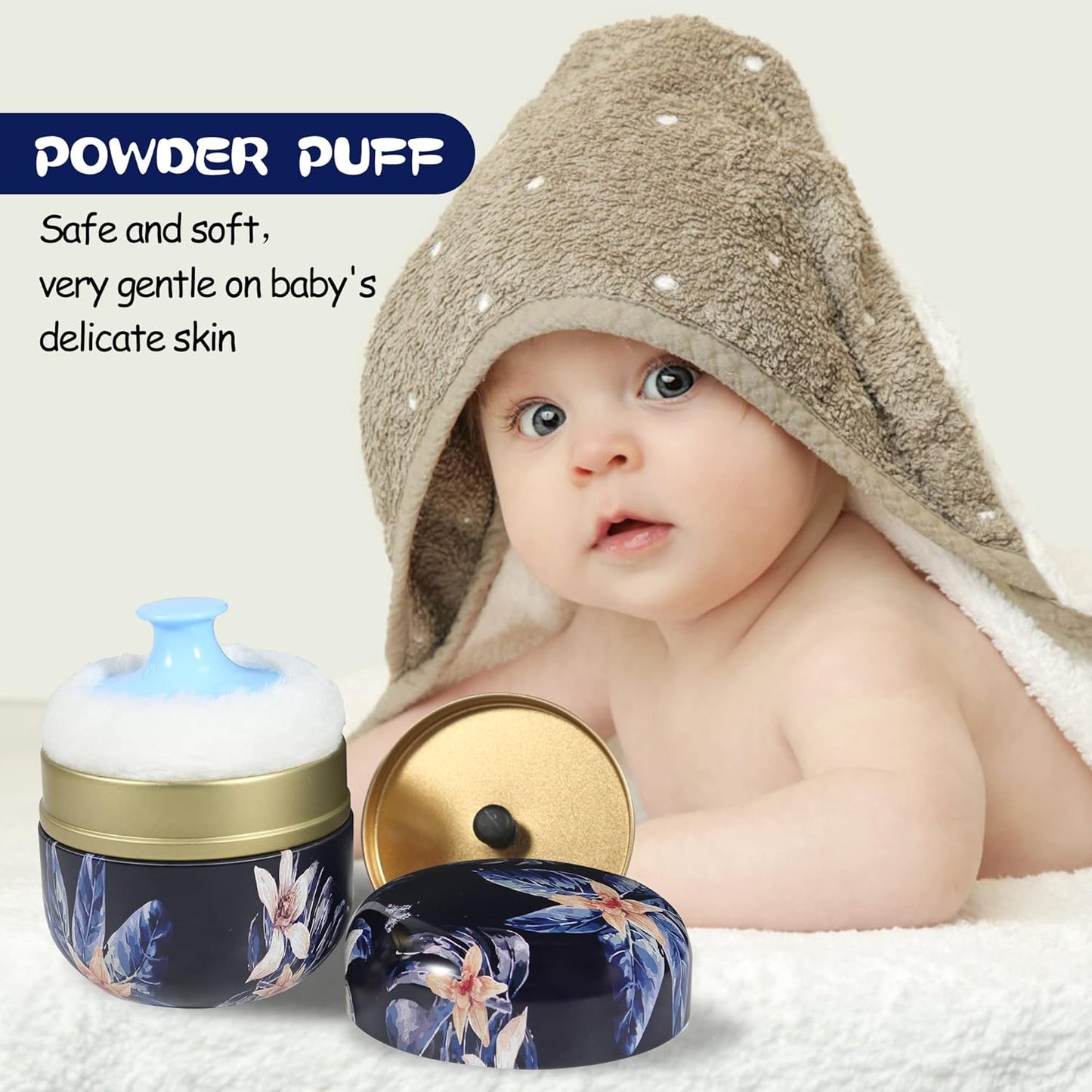 WEMEGA Body Powder Case with Powder Puff Powder Container Tea Box for Baby and Women Powder Puff and Powder Case for Travel (Midnight1)