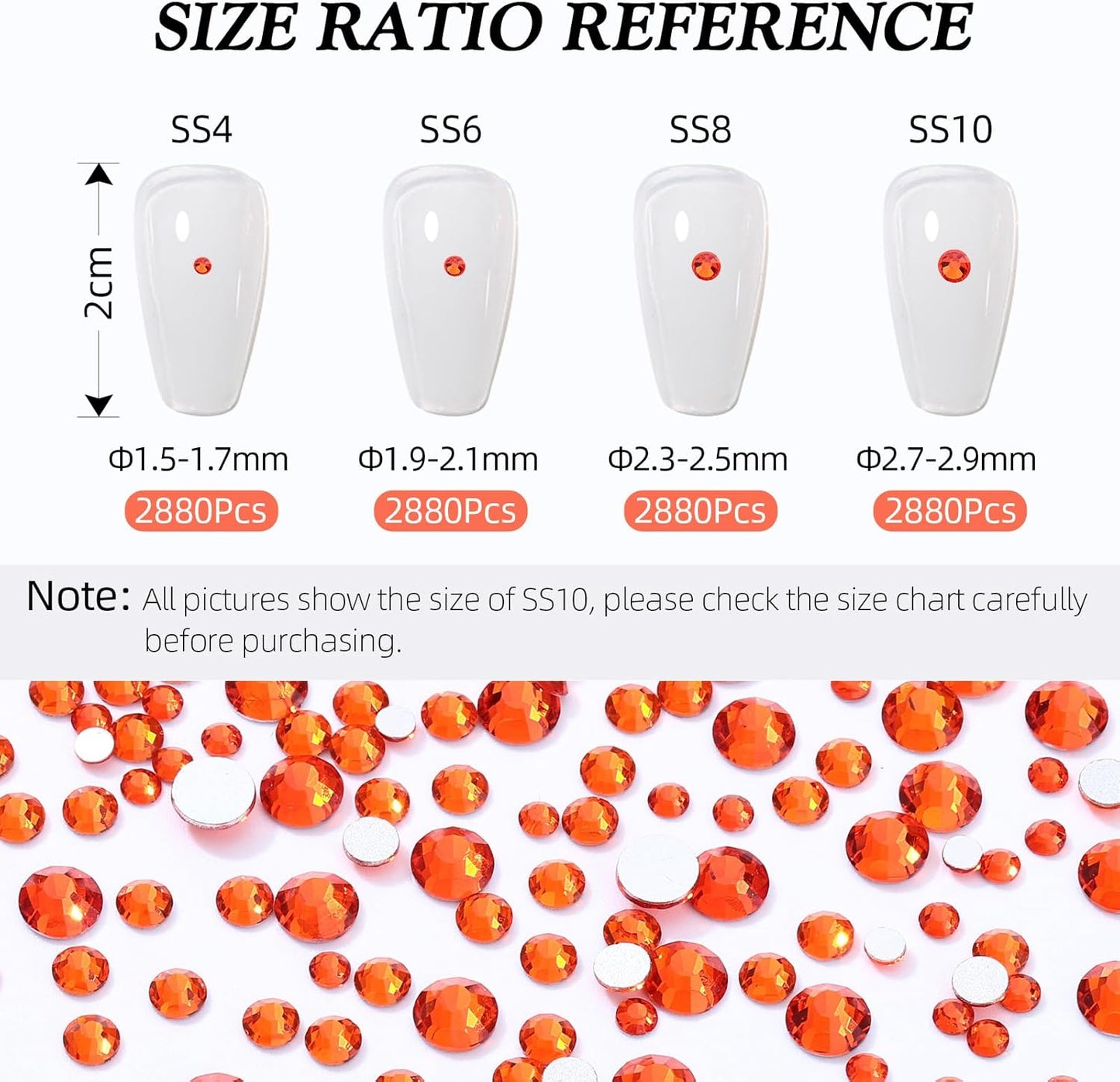 Hyacinth Flatback Rhinestones, Glass Rhinestones for Nail Art and Craft, Glue Fix, Loose Crystal Gemstones(Orange, SS8, 2880pcs, 2.3-2.5mm)