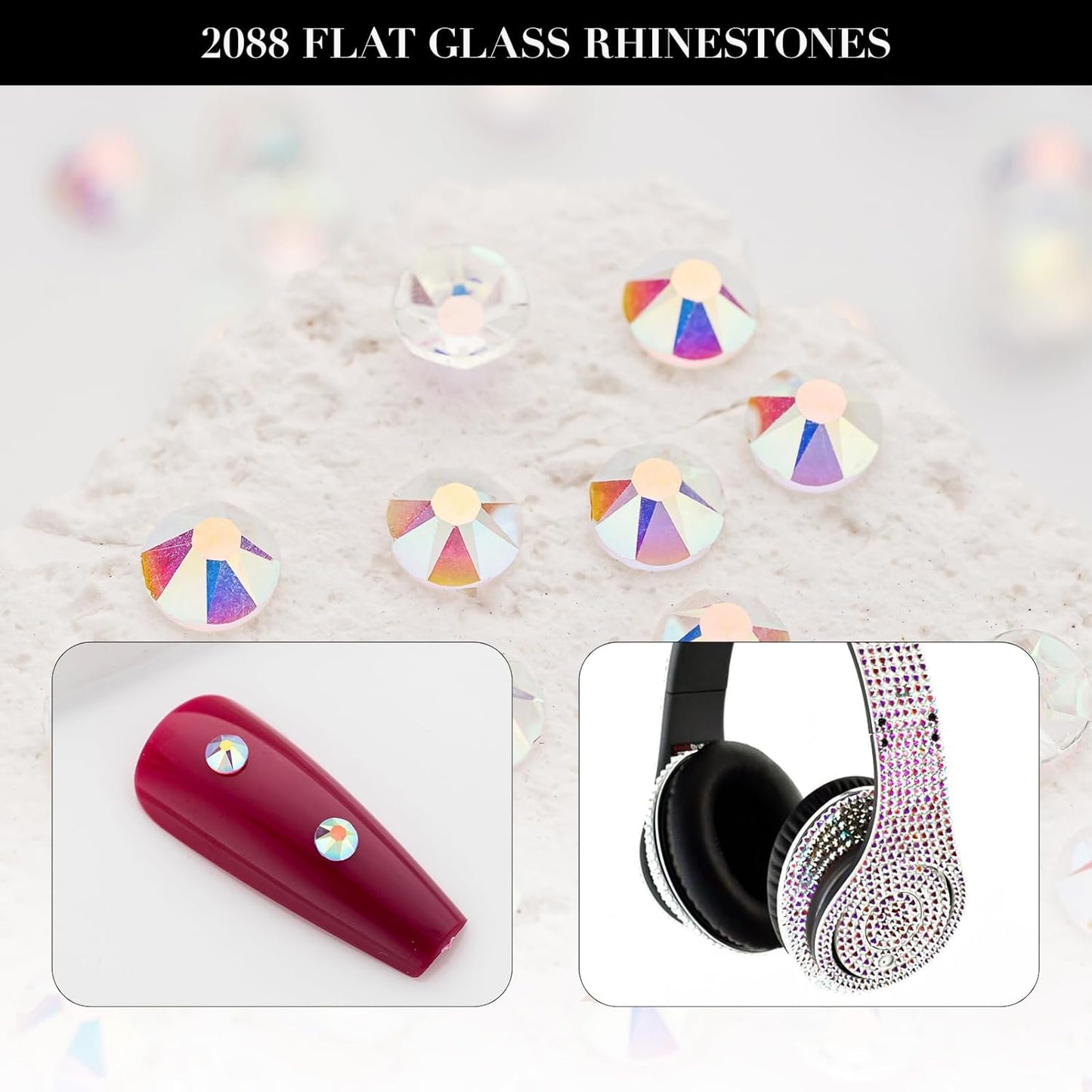 Novani Transparent AB Rhinestones 1440pcs Flat Back Round Rhinestone Style 2088 Sparkly Crystal Gemstones for Nail Art and Crafting SS16,3.8-4.0mm