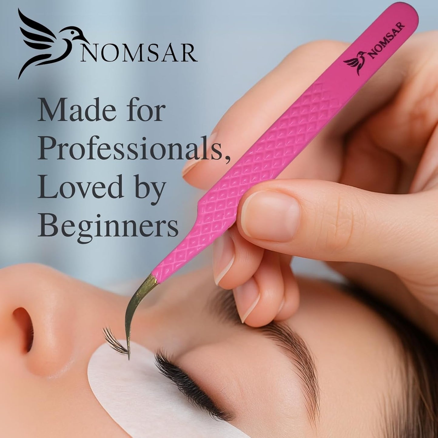 Eyelash Extensions Tweezers, Set of 3 - Stainless Steel with Diamond Grip for Volume lash Extension - Fiber Tip Tweezers for Multipurpose & Application (Peach)