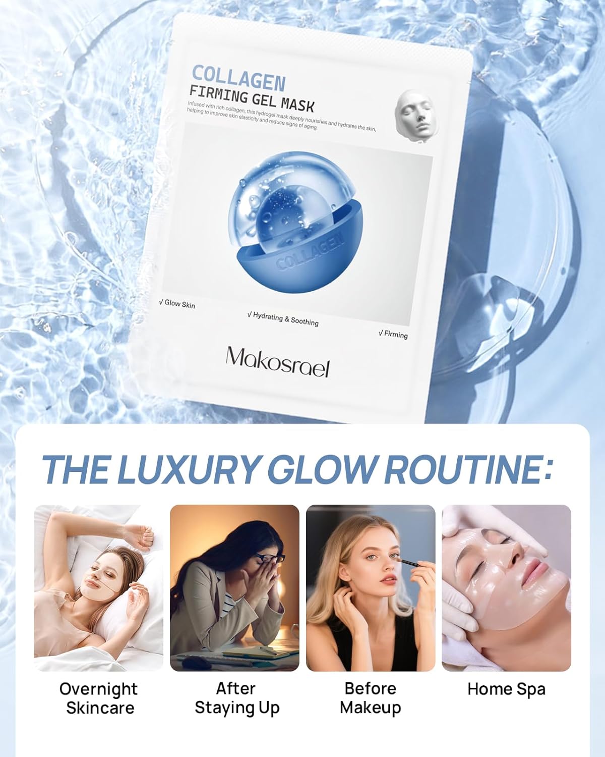 6 Pcs Bio-Collagen Face Mask, Overnight Hydrating Hydrogel Face Masks for All Skin Types - Fine Lines, Elasticity, Pore Minimizing, Firming, Glass Skin Korean Skin Care