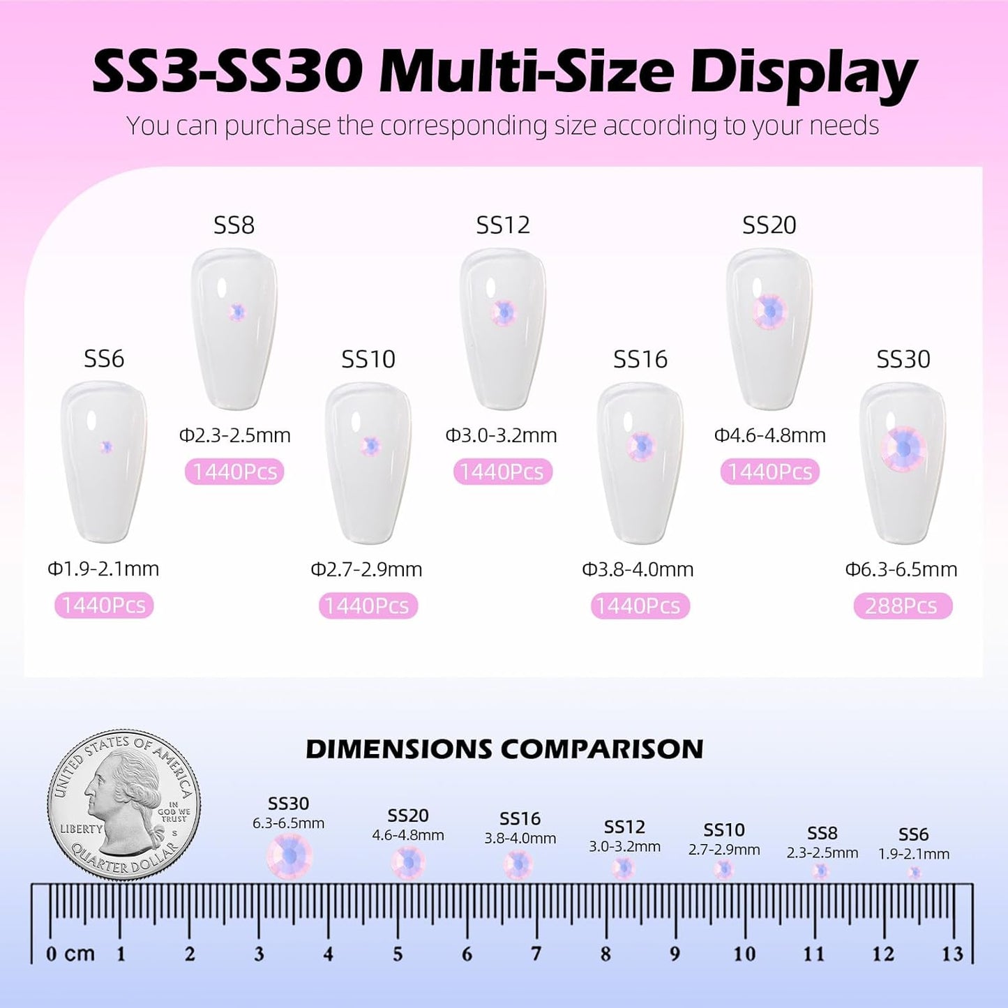 F Pink Flatback Rhinestones, Glass Rhinestones for Nail Art and Craft, Glue Fix, Loose Crystal Gemstones(F Pink, SS30, 288pcs, 6.4-6.6mm)