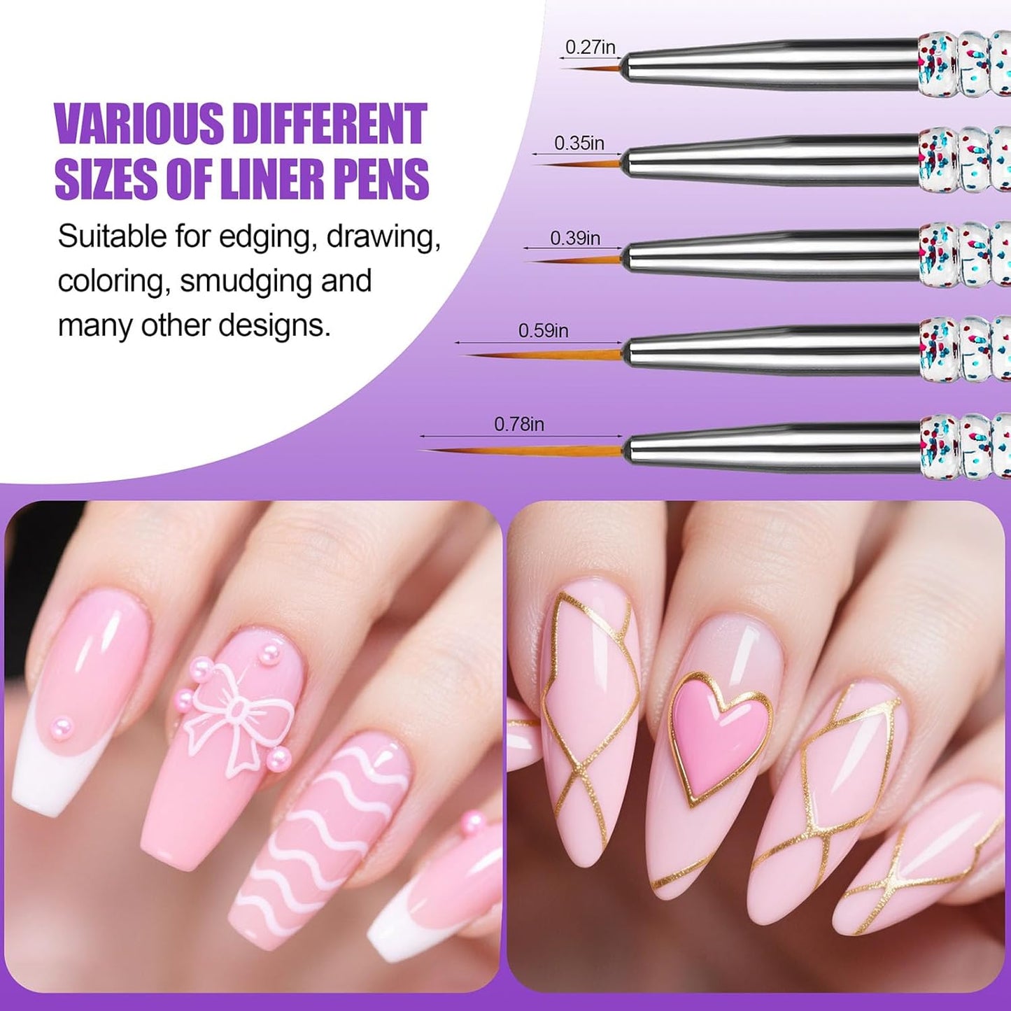 Artdone 10pcs Nail Art Brushes Set, Dotting Tools,Striping Brushes for Long Lines, Thin Details, Sculpting Pattern Tracing Stylus, Ball Embossing Stylu,Fine Drawing Pen For Gel Polish Design Supply