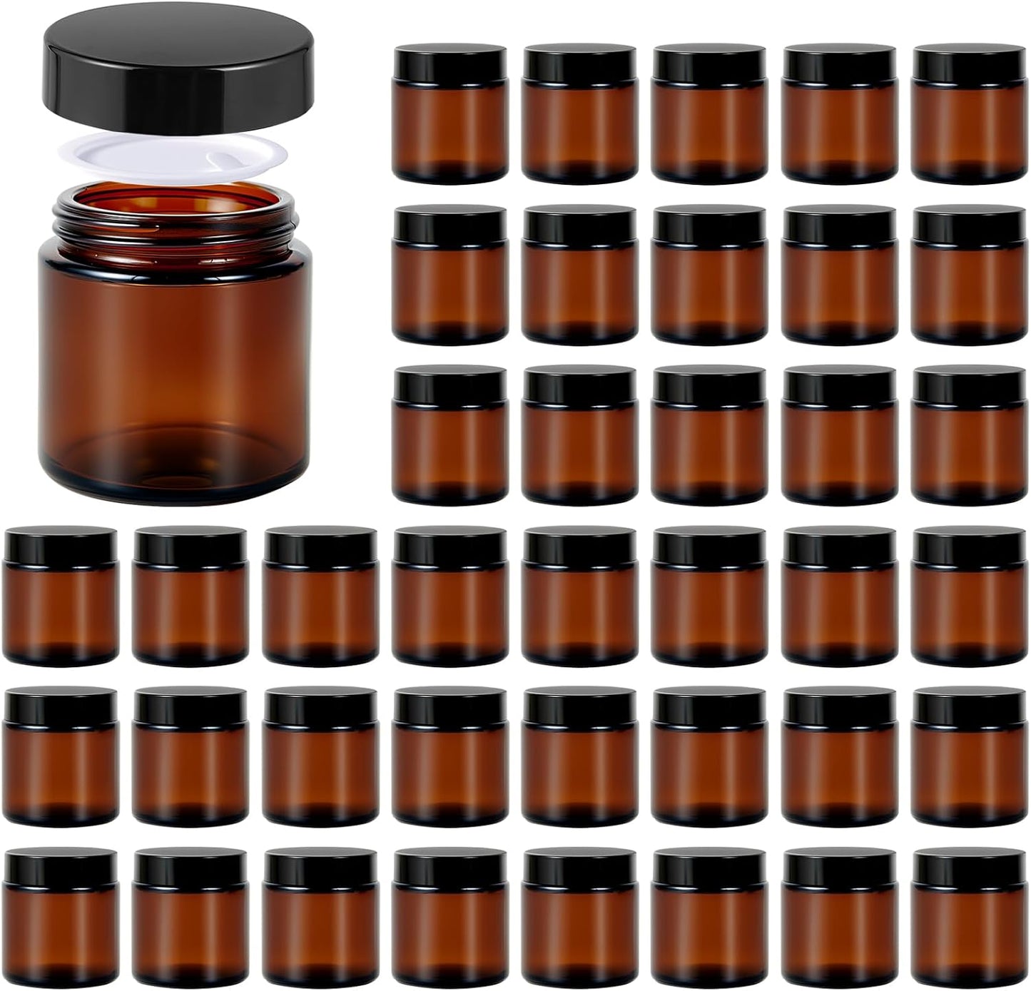 4 oz Glass Jars with Lids, Hoa Kinh 40 Pack Amber Small Glass Jars with Black Lids Empty Cosmetic Containers Airtight Round Glass Jar for Lotions, Powders and Ointments