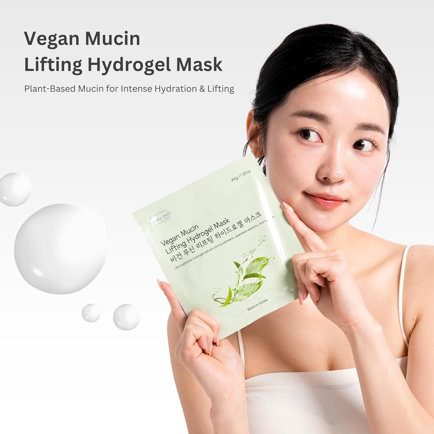 Vegan Mucin Lifting Hydrogel Collagen Face Mask 15ea Ultimate Hydration, Improves Skin Texture, Soothing, Elasticity, Glowing Skin, Reduces Fine Lines & Wrinkles, Made in Korea OHMYPURE (15, Vegan)