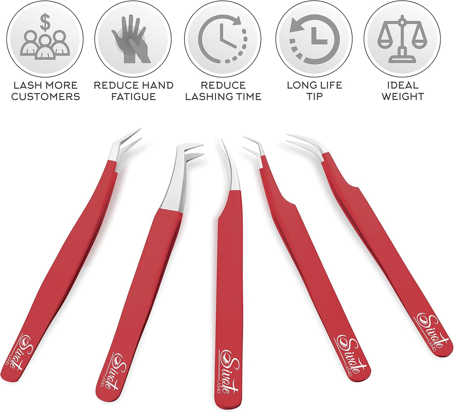 SIVOTE Eyelash Extension Tweezers for Classic & Volume Lashes, 5-Pack, Red