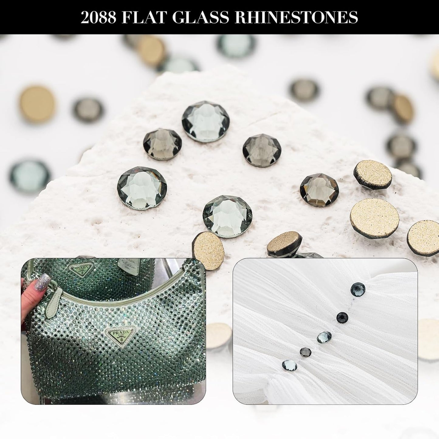 Novani Gray Rhinestones 1440pcs Flat Back Round Rhinestone Style 2088 Sparkly Crystal Gemstones for Nail Art and Crafting SS16,3.8-4.0mm