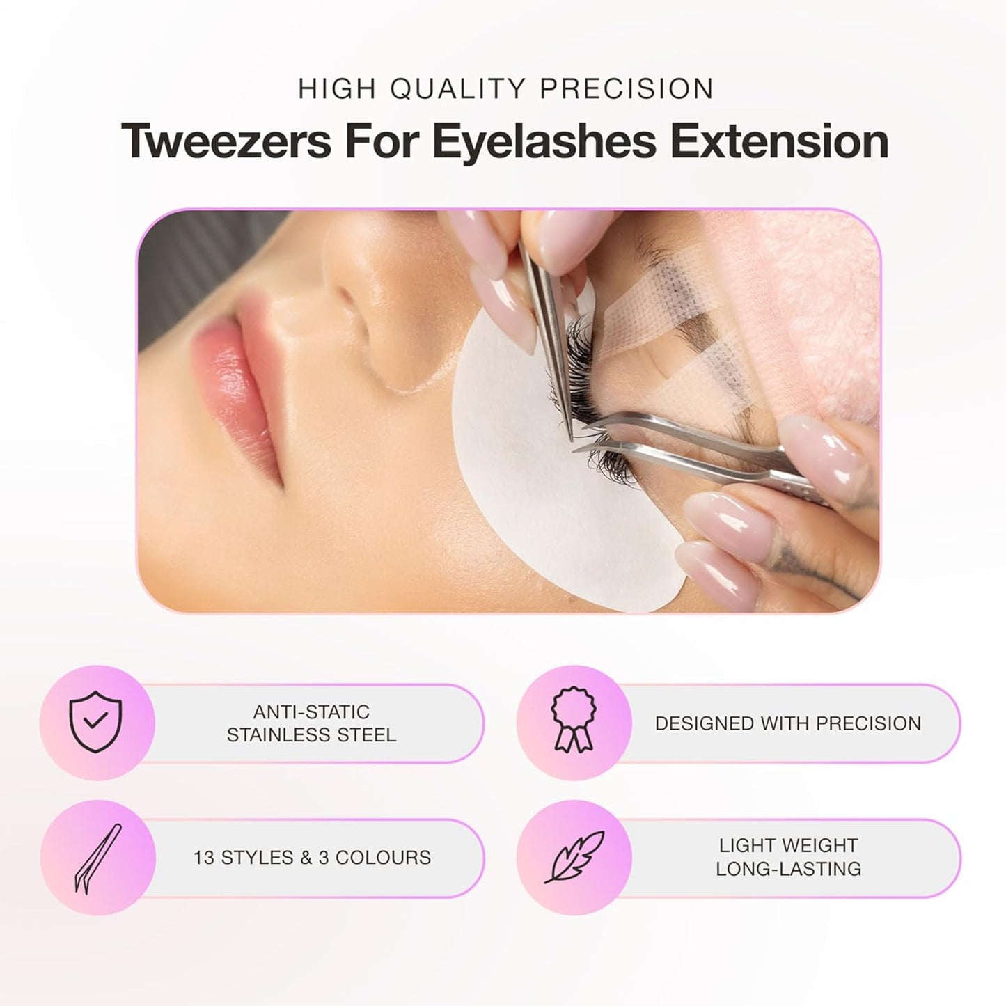 Curacoro Lash Tweezer - Professional & Precision Fiber Tip Grip Lash Tweezers for Eyelash Extensions, Multi Shapes & Purposes Tweezers for Volume, Isolation & Classic Lashes (Galaxy, Volumizer)