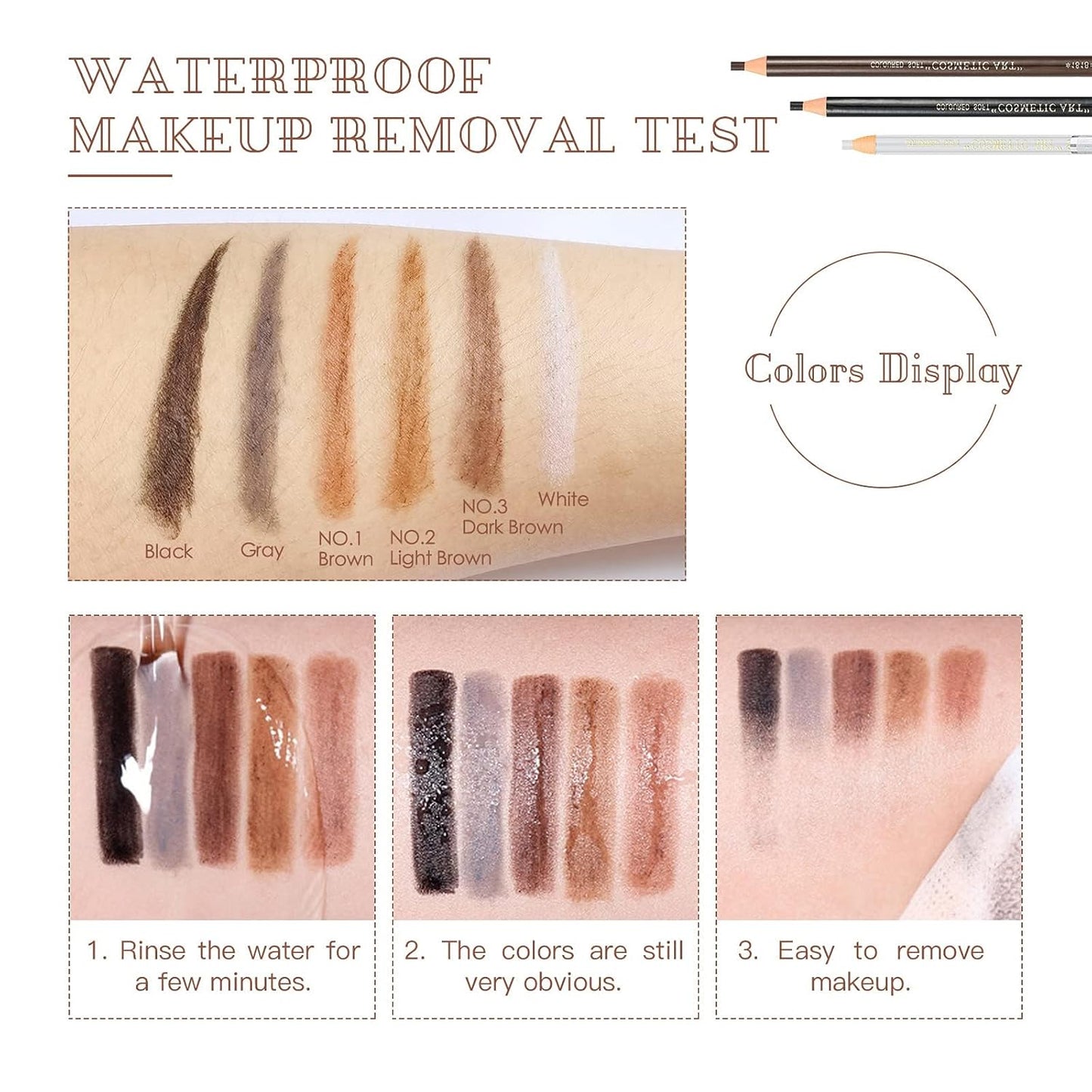 Waterproof Eye-Brow Pen-cil Set, Pull Cord Peel-off Eyebrow Pencil Microblading Pen Supplies Kit, White Eye-Liner Pencil and Eyebrows Tool Tattoo Makeup For Marking (5+1 Light Brown)