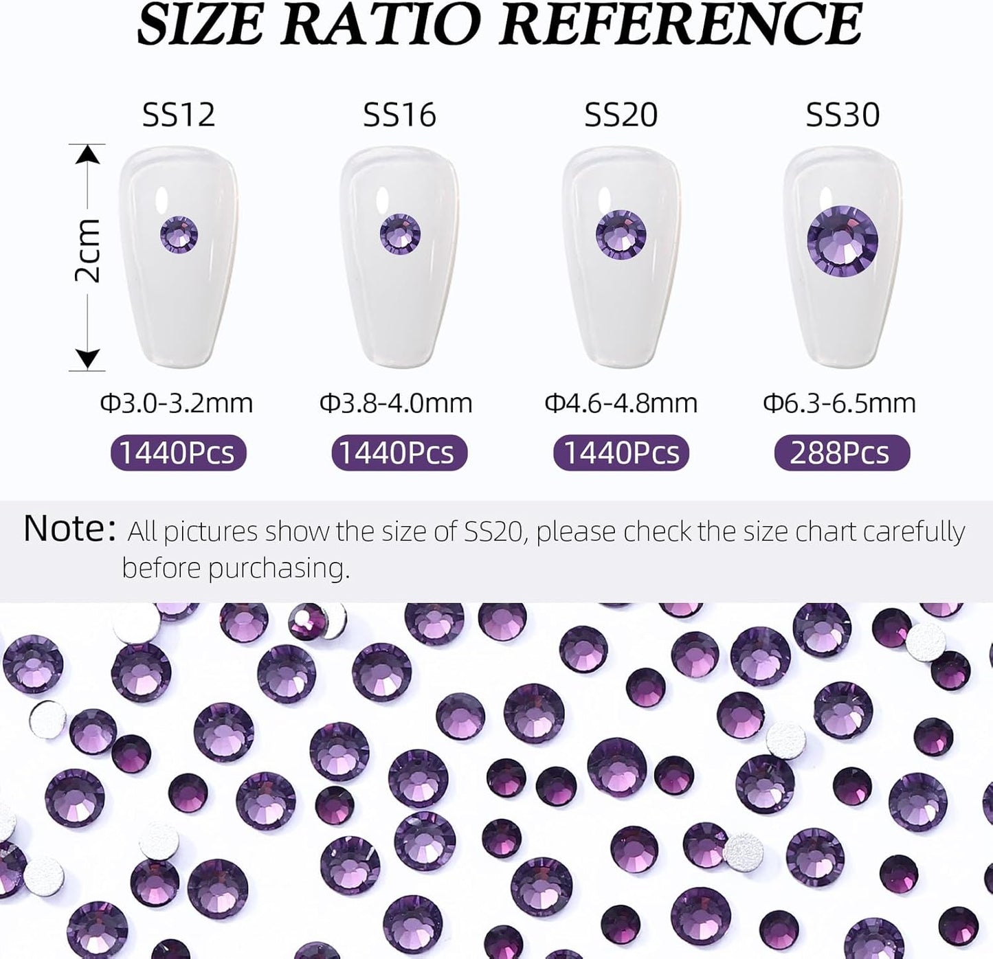 Tanzanite Flatback Rhinestones, Glass Rhinestones for Nail Art and Craft, Glue Fix, Loose Crystal Gemstones(Tanzanite, SS20, 1440pcs, 4.6-4.8mm)